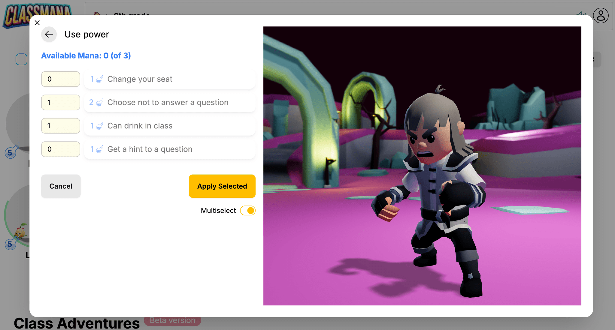 Multiselect mode toggle for powers